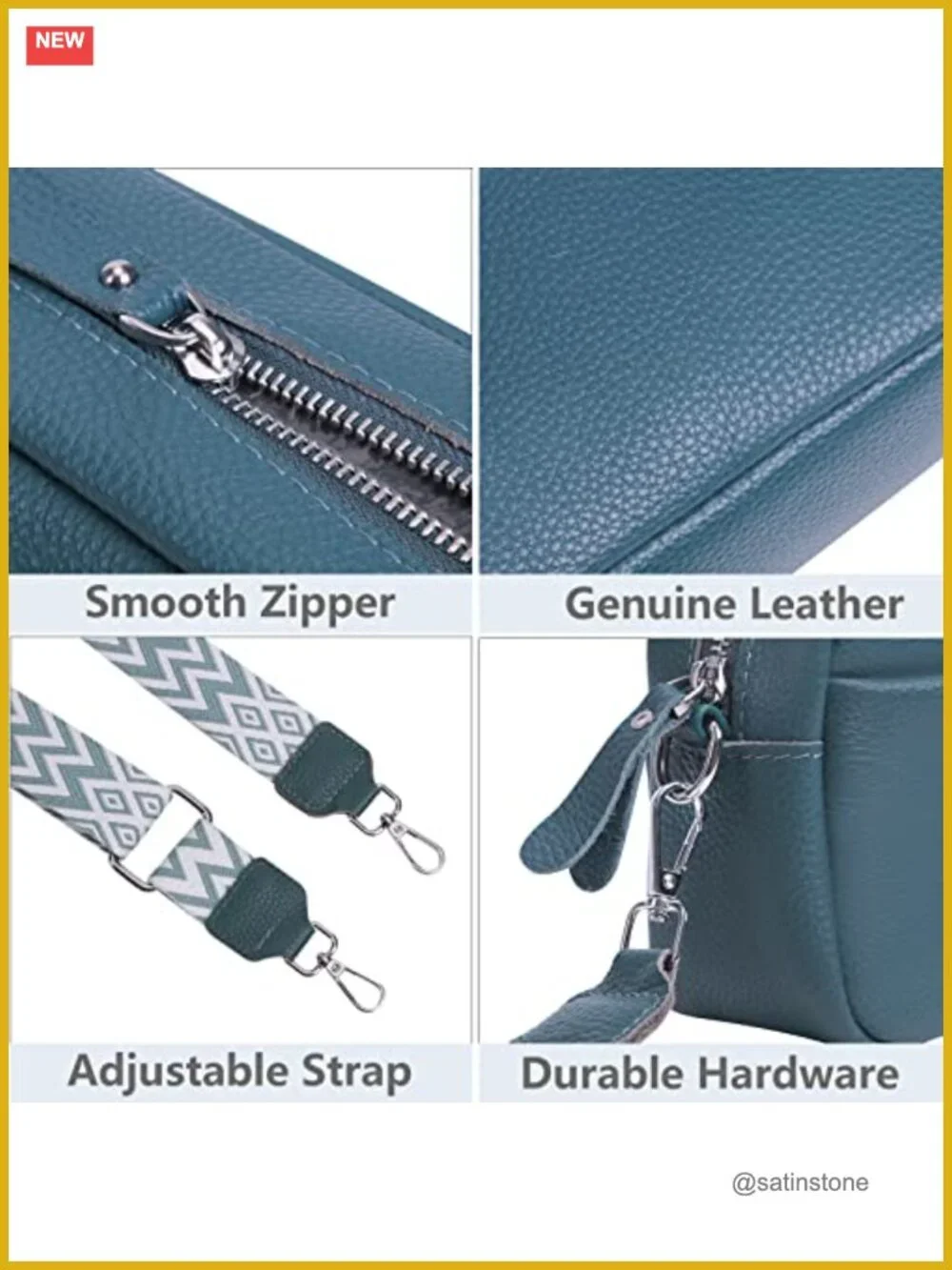 Genuine Leather Crossbody Bag Camera Purse Women Wide Strap Shoulder Bag